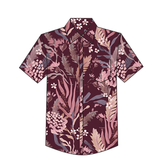 Men's Burgundy Blooms Short Sleeve Shirt